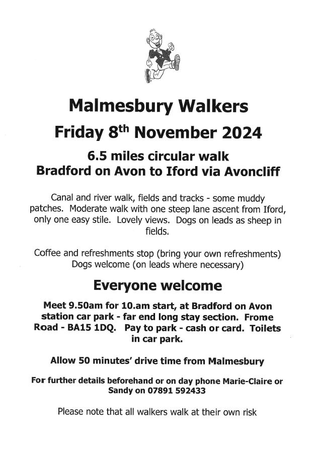 Malmesbury Walkers - 6.5 Miles Circular Walk Bradford on Avon to Iford via Avoncliff